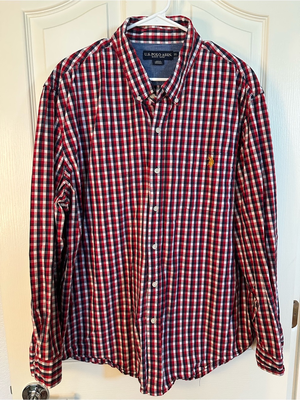 U.S. Polo Assn. Red Navy Plaid Button Up Shirt Men’s 3XL Long Sleeve